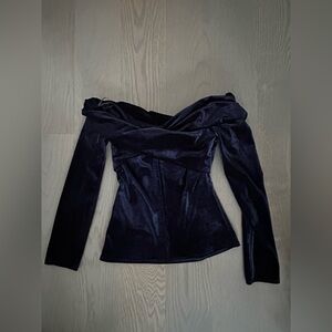 Zara - Dark Blue Velvet Long Sleeve Top - XS